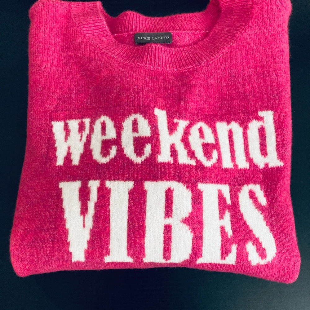 Vince Camuto Pink “Weekend Vibes” Sweater!
